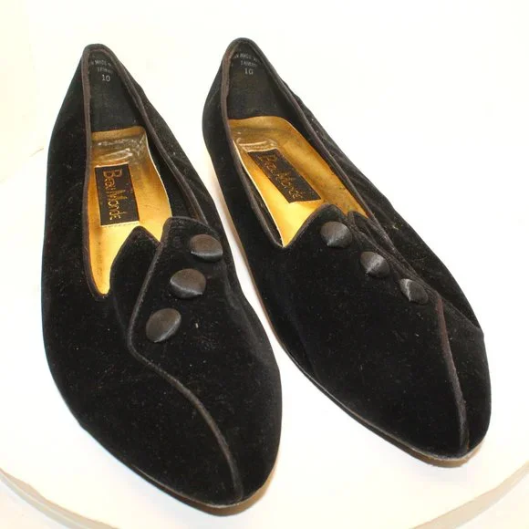 Beau Monde Women's Size 10 Black Velvet Button Embellishment Ballet Wedge Heels - Picture 1 of 10